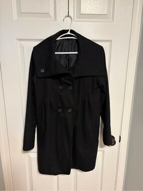 Roxy Black Double-Breasted Peacoat with Wide Collar
